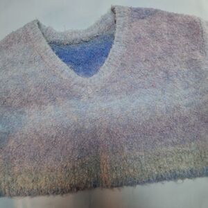 Day + Moon Ombre Cropped Sweater Medium Fuzzy Pastel V-Neck Cozy Soft Knit